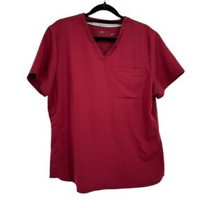 Fabletics Burgundy V-Neck Scrub Top Pocket Short Sleeve Women's Size L